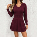 Casual Dresses for Women Slim Midi Long Sleeve Plain Knit Dress